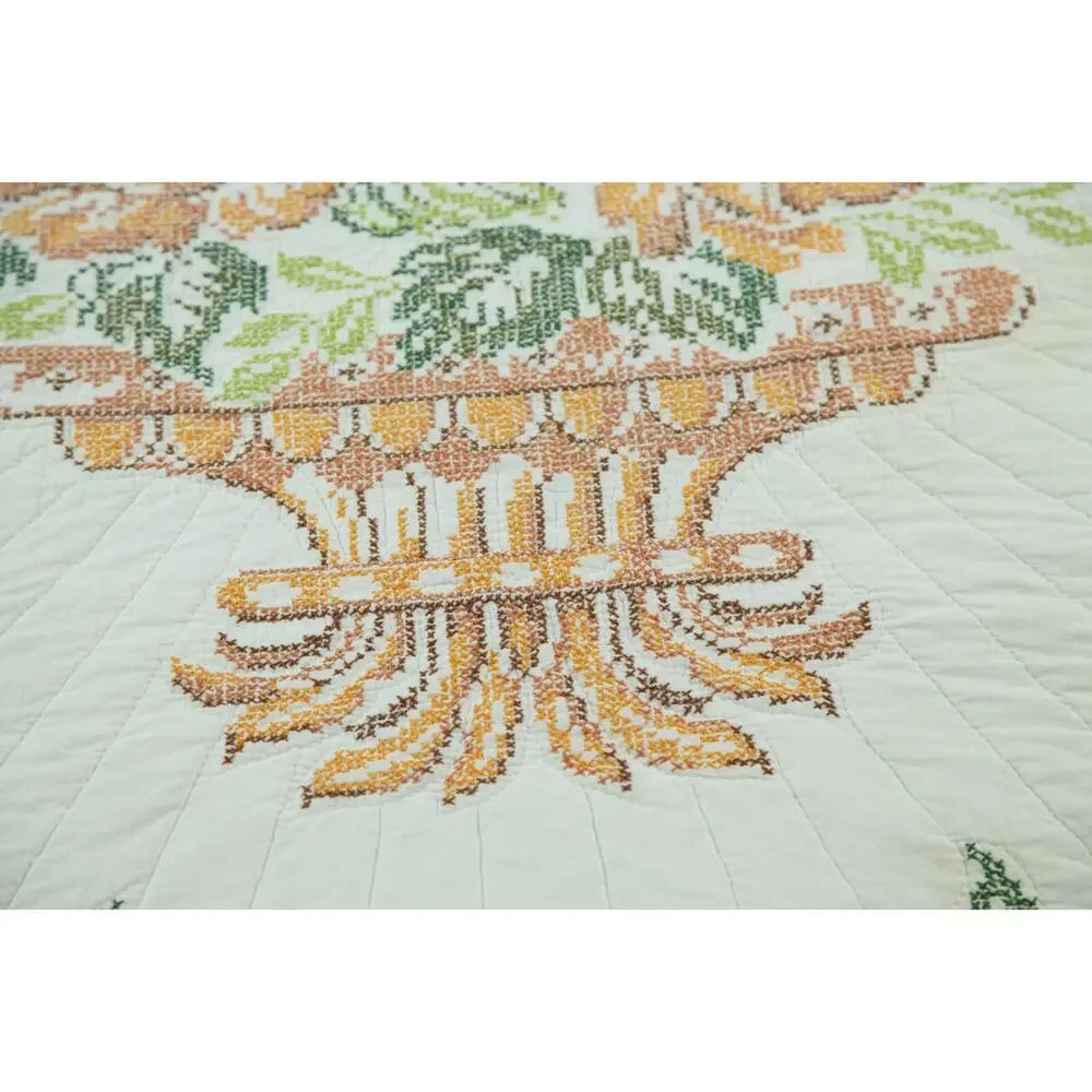 Vintage Needlepoint Bedspread Floral Cottagecore Granny Full 86